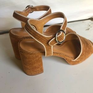 Tan corduroy block heels